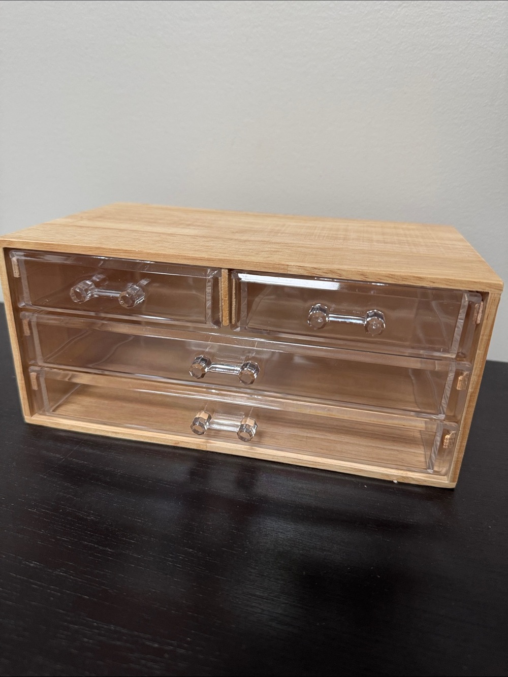 Bamboo and Clear Acrylic 4-Drawer Organizer